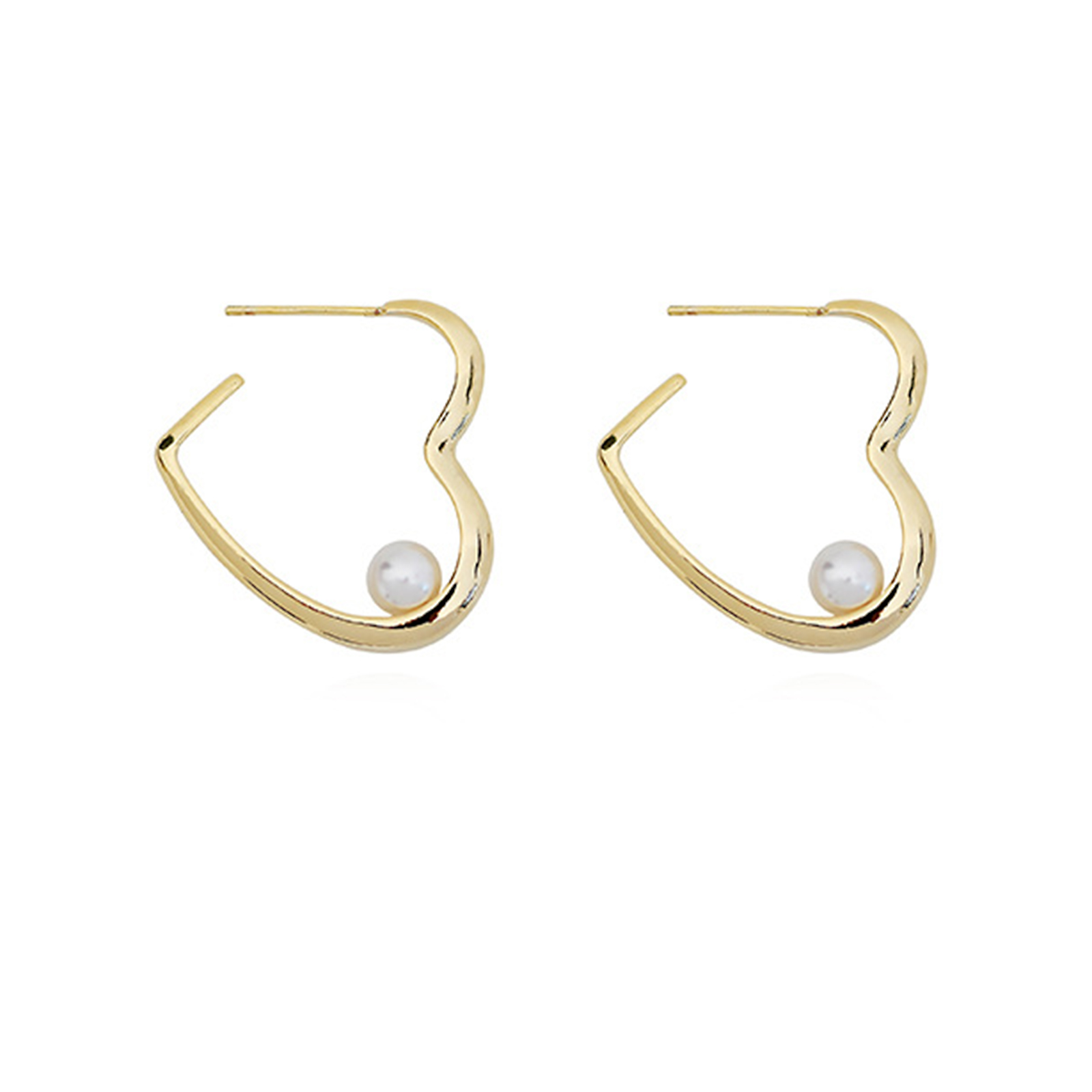 1 Paire Style Simple Forme De Cœur Placage Incruster Le Cuivre Perle Plaqué Or 18k Boucles D'oreilles display picture 3