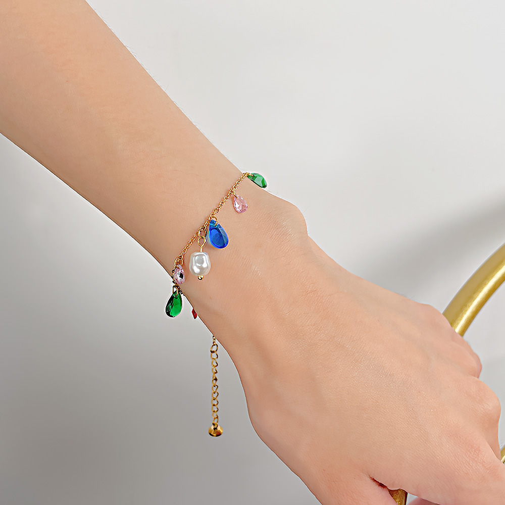 Französische Art Romantisch Glänzend Irregulär Rostfreier Stahl Künstliche Perlen Armbänder In Masse display picture 2