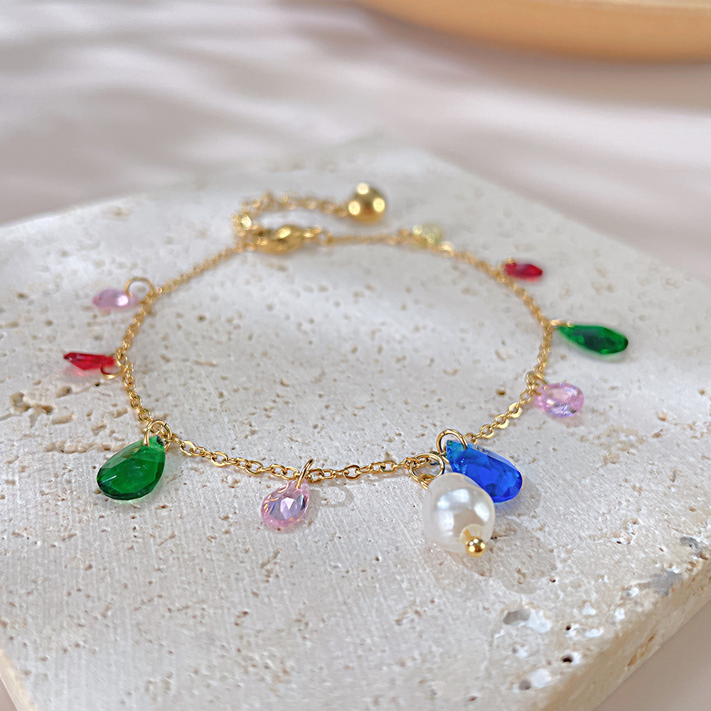 Französische Art Romantisch Glänzend Irregulär Rostfreier Stahl Künstliche Perlen Armbänder In Masse display picture 5