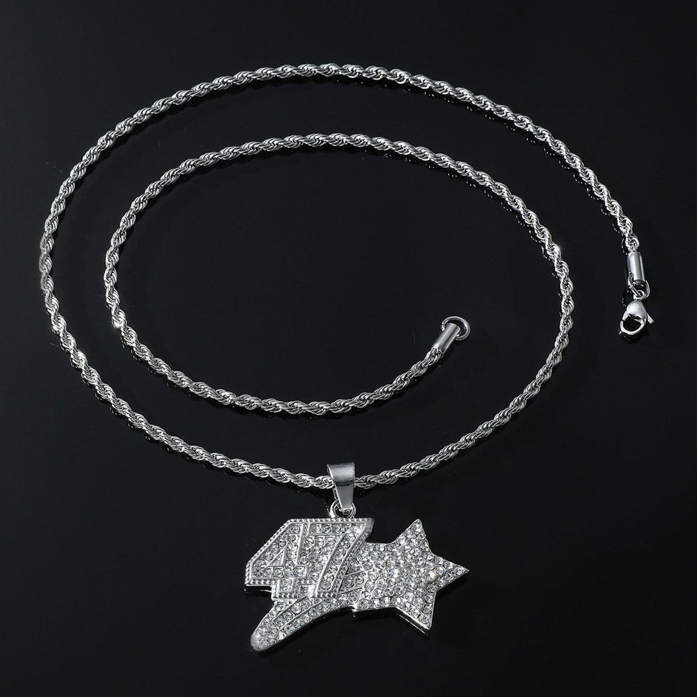 Hip Hop Número Estrella Aleación Embutido Diamantes De Imitación Hombres Collar Colgante display picture 9