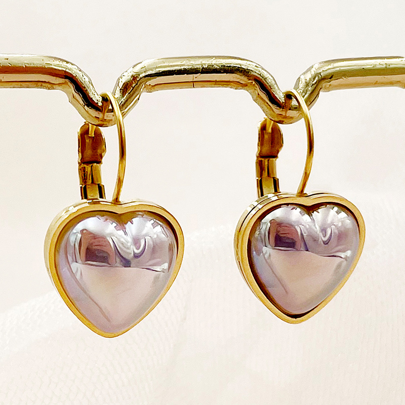 1 Pair Princess Sweet Heart Shape Plating Inlay 304 Stainless Steel Shell Gold Plated Drop Earrings display picture 1