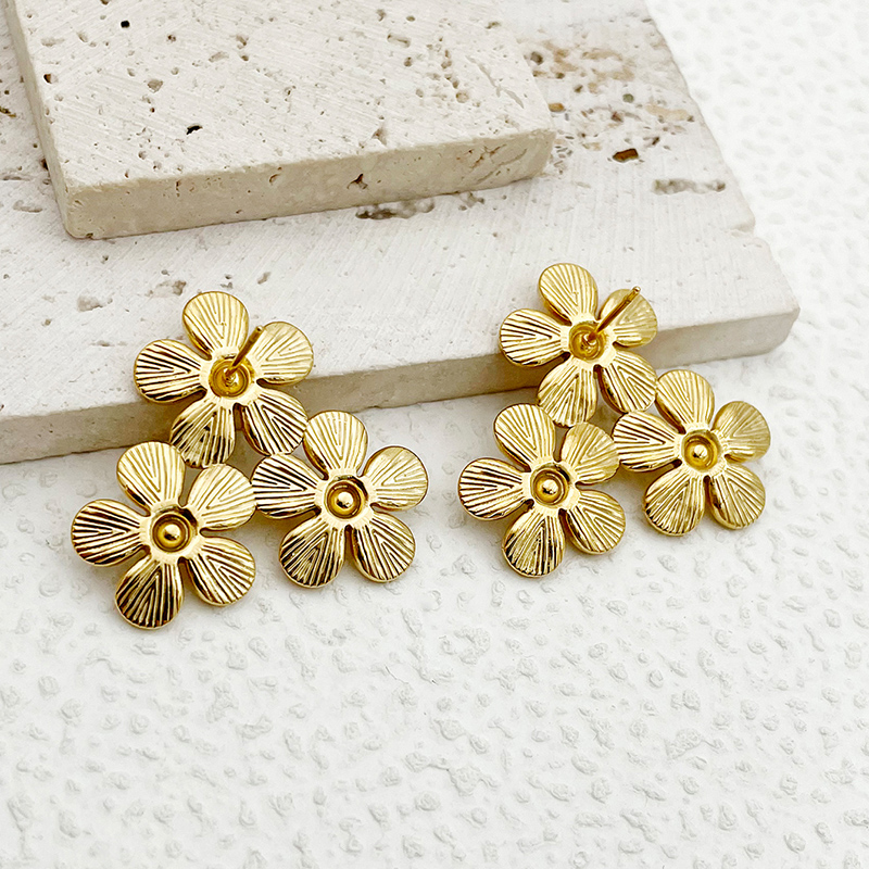 1 Pair Simple Style Flower Plating Inlay 304 Stainless Steel Zircon Gold Plated Ear Studs display picture 2