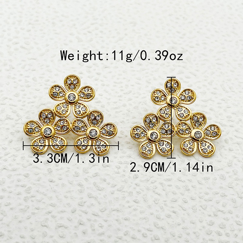 1 Pair Simple Style Flower Plating Inlay 304 Stainless Steel Zircon Gold Plated Ear Studs display picture 3