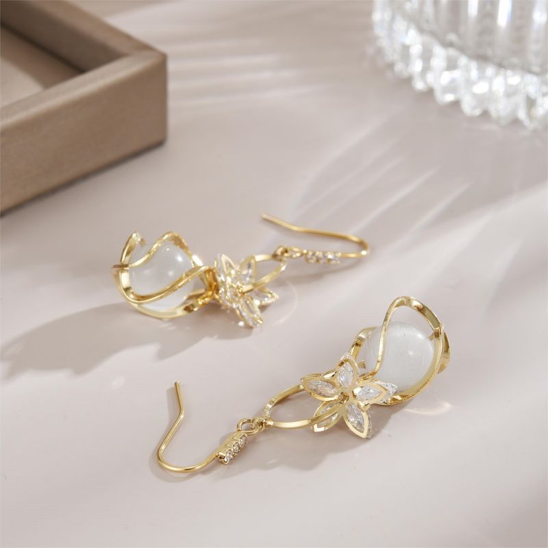 1 Pair Elegant Lady Flower Plating Inlay Copper Alloy Opal Zircon 18k Gold Plated Drop Earrings display picture 4