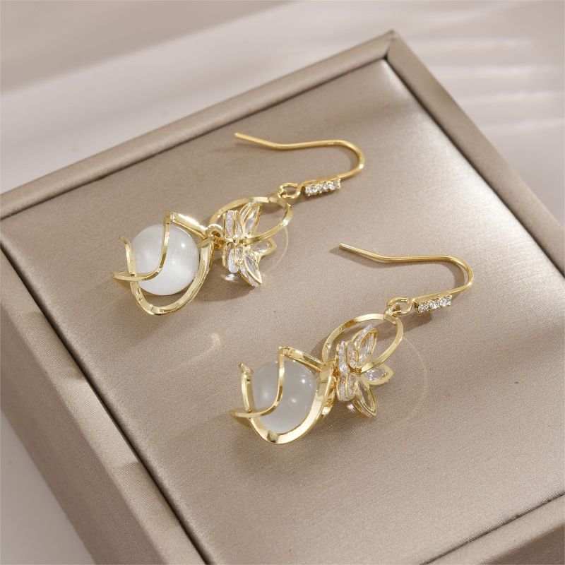 1 Pair Elegant Lady Flower Plating Inlay Copper Alloy Opal Zircon 18k Gold Plated Drop Earrings display picture 5