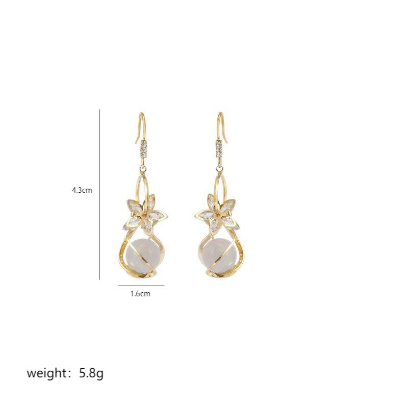 1 Pair Elegant Lady Flower Plating Inlay Copper Alloy Opal Zircon 18k Gold Plated Drop Earrings display picture 2