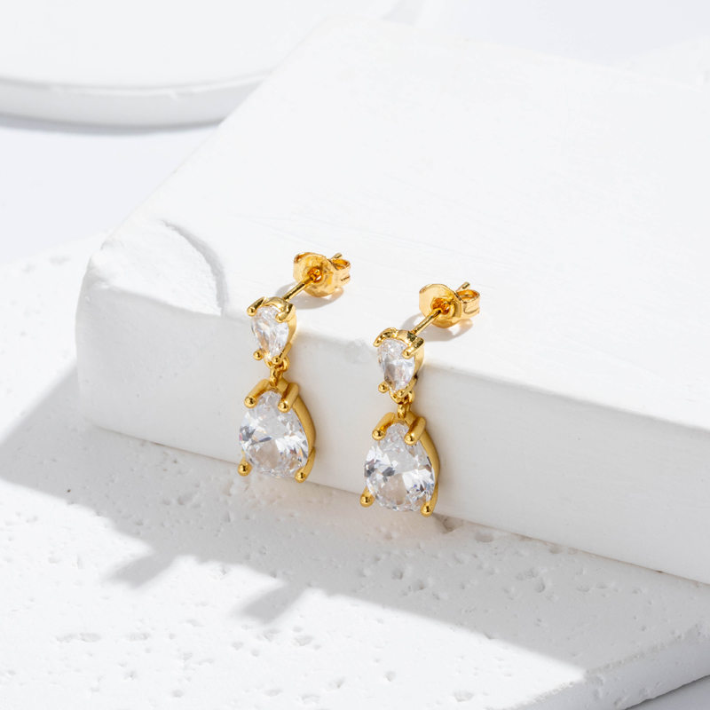 1 Pair French Style Simple Style Korean Style Water Droplets Inlay Copper Zircon Drop Earrings display picture 8