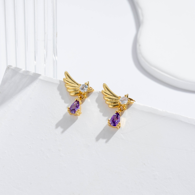1 Pair French Style Simple Style Korean Style Unicorn Eye Wings Inlay Copper Zircon Earrings display picture 2