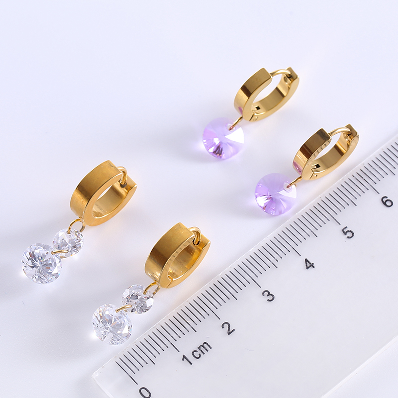 1 Pair Casual Sweet Geometric Plating Inlay Stainless Steel Zircon 18k Gold Plated Drop Earrings display picture 1