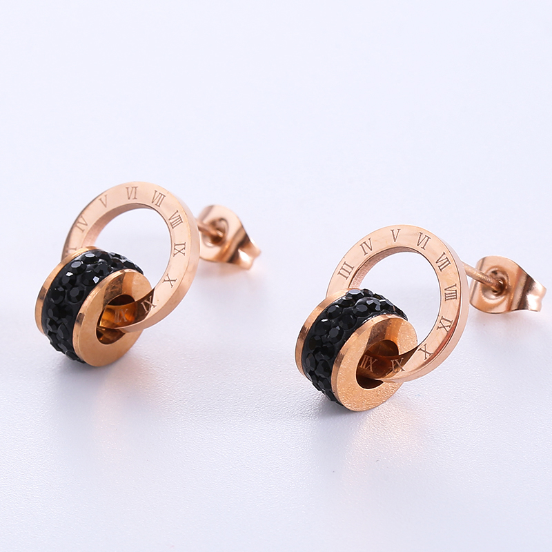 1 Pair Casual Roman Numeral Plating Inlay Stainless Steel Artificial Diamond 18k Gold Plated Rose Gold Plated Ear Studs display picture 3