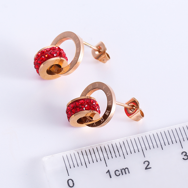 1 Pair Casual Roman Numeral Plating Inlay Stainless Steel Artificial Diamond 18k Gold Plated Rose Gold Plated Ear Studs display picture 2