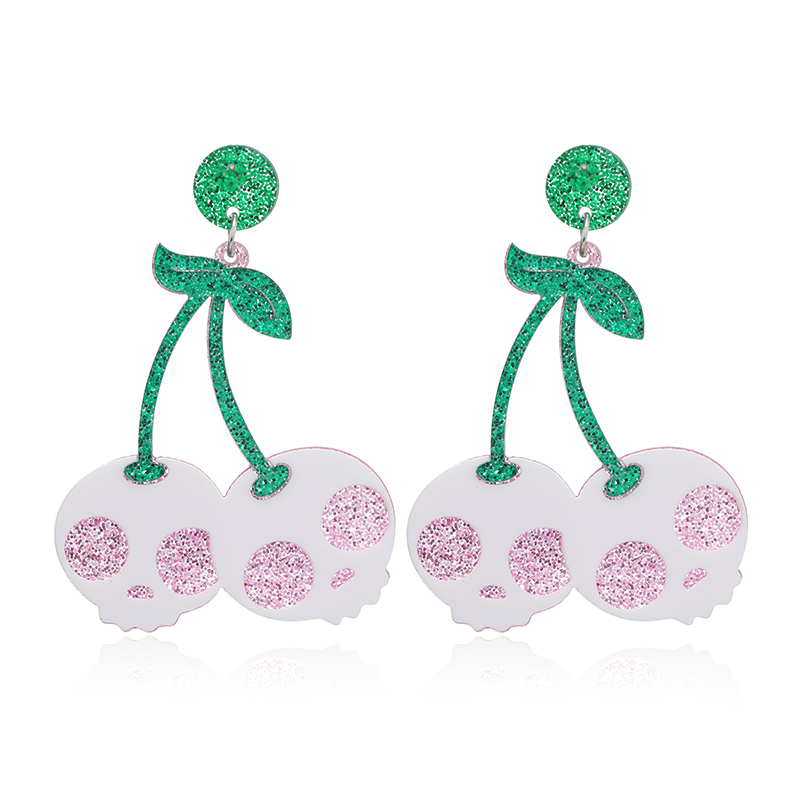 1 Pair Exaggerated Funny Cherry Skull Arylic Alloy Drop Earrings display picture 1