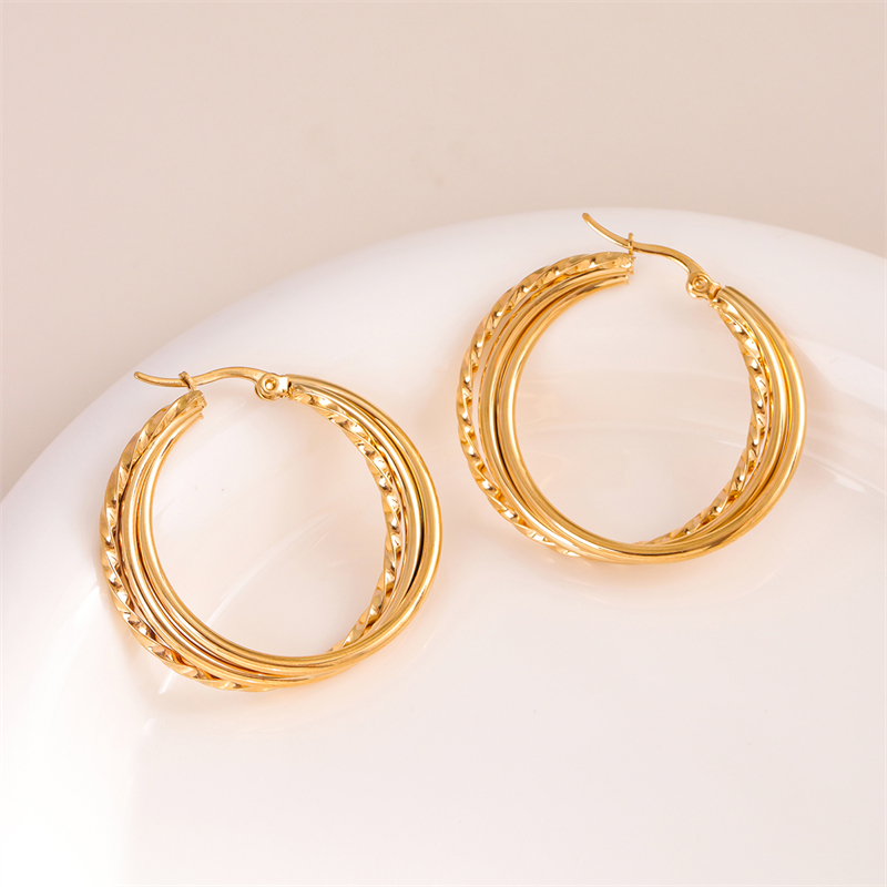 1 Pair Retro Simple Style U Shape Round Oval Plating 201 Stainless Steel Earrings display picture 1