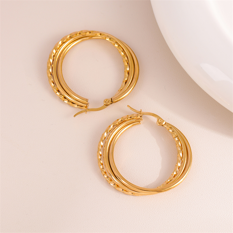 1 Pair Retro Simple Style U Shape Round Oval Plating 201 Stainless Steel Earrings display picture 4