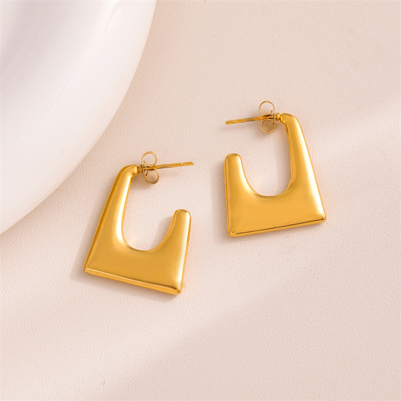 1 Pair Retro Simple Style U Shape Round Oval Plating 201 Stainless Steel Earrings display picture 9