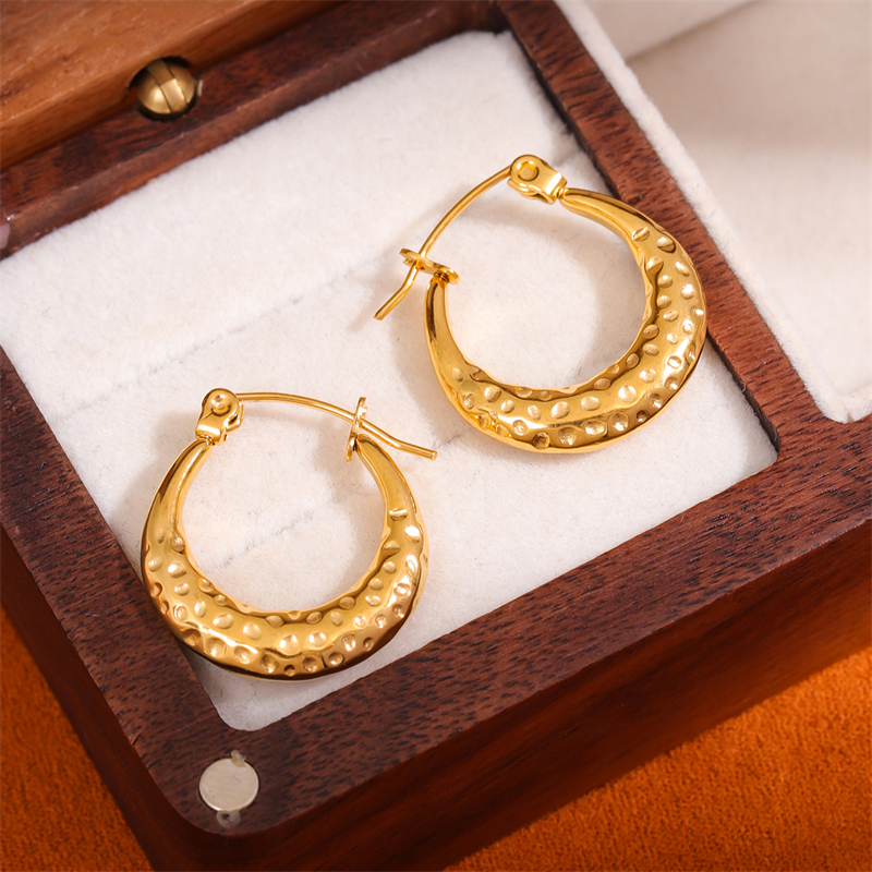1 Pair Retro Simple Style U Shape Round Oval Plating 201 Stainless Steel Earrings display picture 11