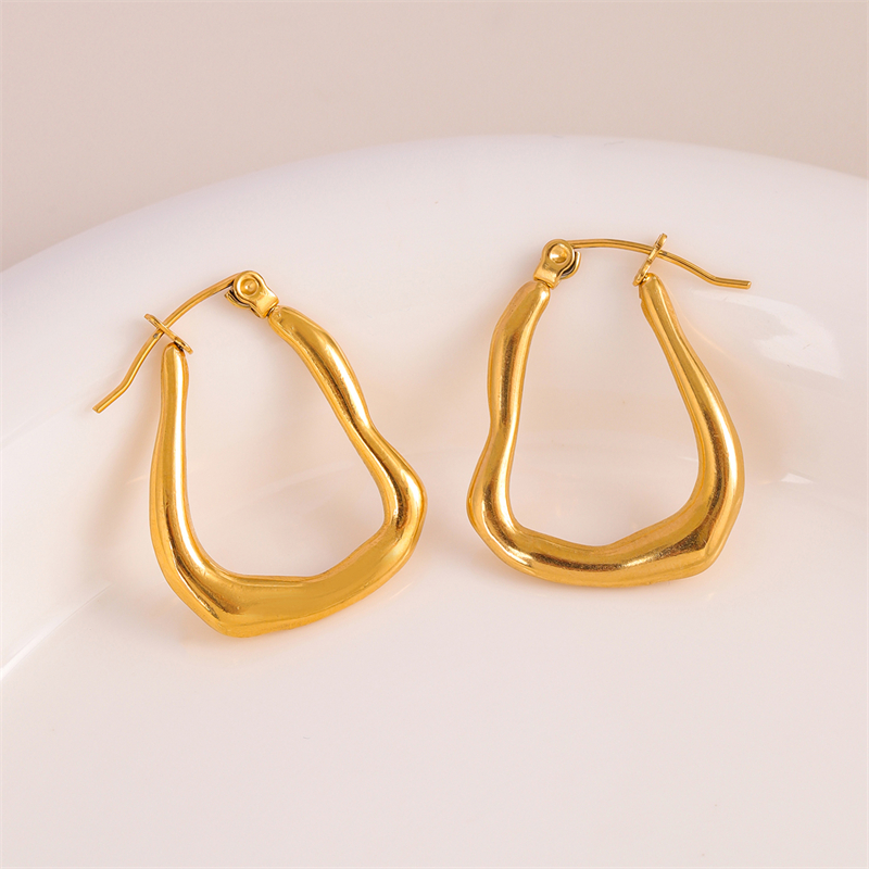1 Pair Retro Simple Style U Shape Round Oval Plating 201 Stainless Steel Earrings display picture 18