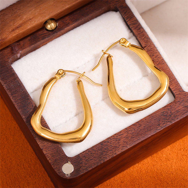1 Pair Retro Simple Style U Shape Round Oval Plating 201 Stainless Steel Earrings display picture 20