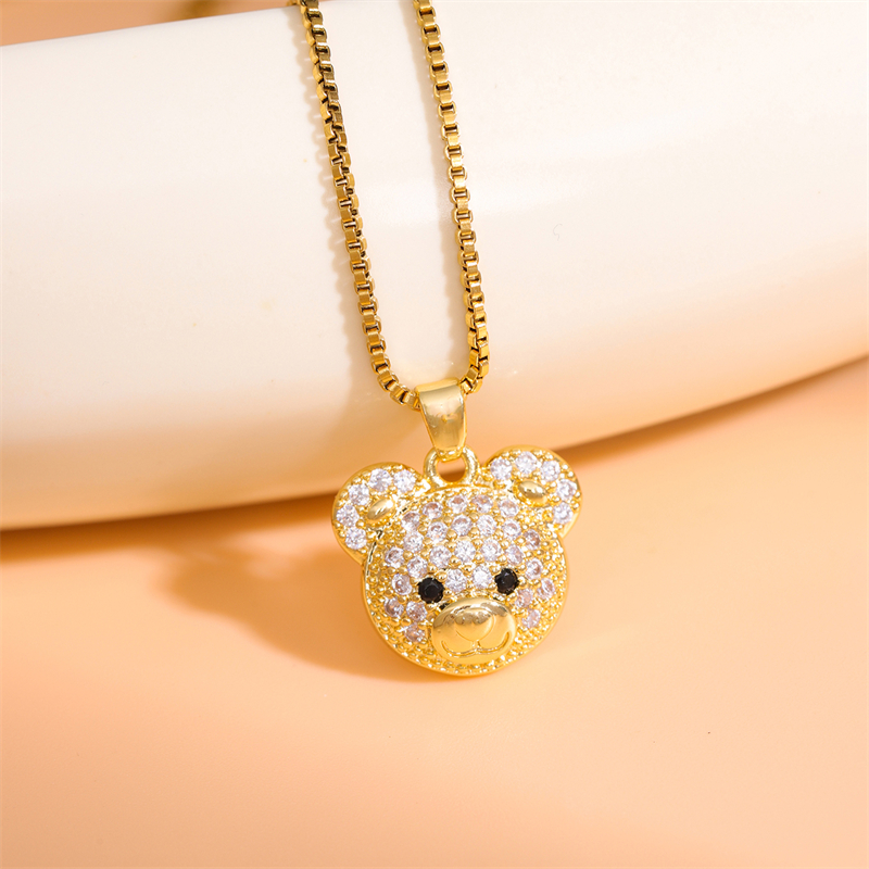 Stainless Steel Titanium Steel 18K Gold Plated Cute Streetwear Plating Inlay Little Bear Panda Zircon Pendant Necklace display picture 2