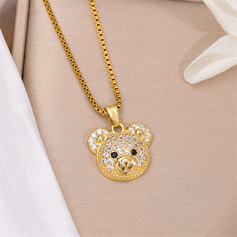 Stainless Steel Titanium Steel 18K Gold Plated Cute Streetwear Plating Inlay Little Bear Panda Zircon Pendant Necklace display picture 3