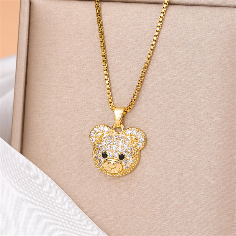 Stainless Steel Titanium Steel 18K Gold Plated Cute Streetwear Plating Inlay Little Bear Panda Zircon Pendant Necklace display picture 4