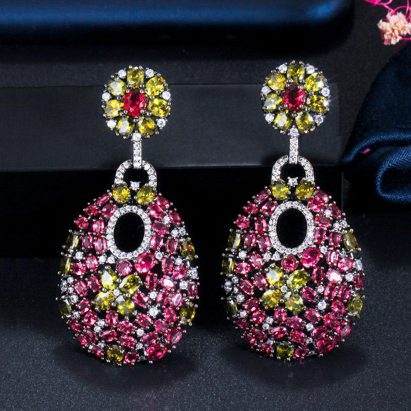 1 Pair Vintage Style Bohemian Color Block Plating Inlay Copper Artificial Gemstones Artificial Diamond Rhodium Plated Silver Plated Drop Earrings display picture 4