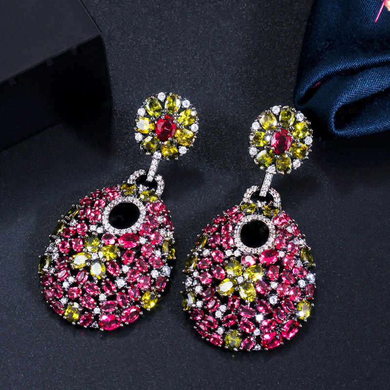 1 Pair Vintage Style Bohemian Color Block Plating Inlay Copper Artificial Gemstones Artificial Diamond Rhodium Plated Silver Plated Drop Earrings display picture 5