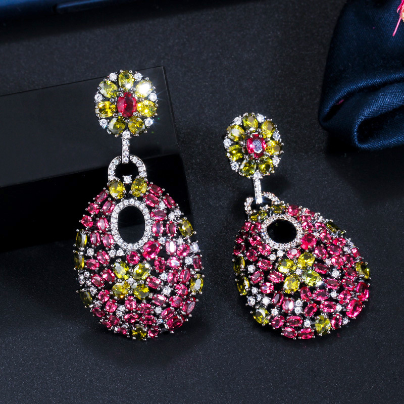 1 Pair Vintage Style Bohemian Color Block Plating Inlay Copper Artificial Gemstones Artificial Diamond Rhodium Plated Silver Plated Drop Earrings display picture 7