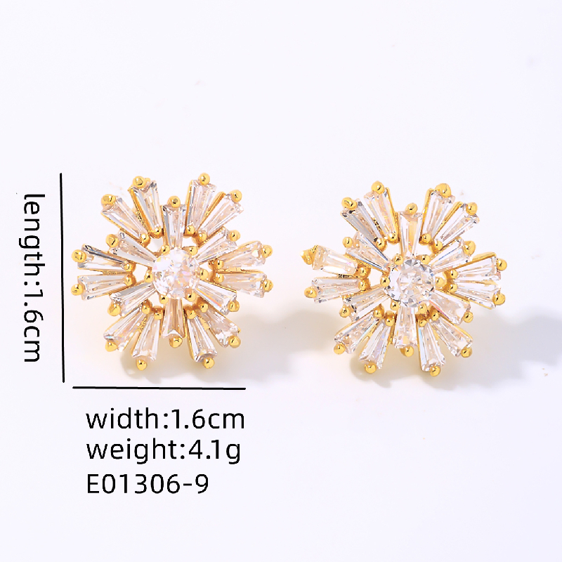 1 Pair IG Style Elegant Simple Style Snowflake Plating Inlay 304 Stainless Steel Copper Zircon K Gold Plated Ear Studs display picture 1