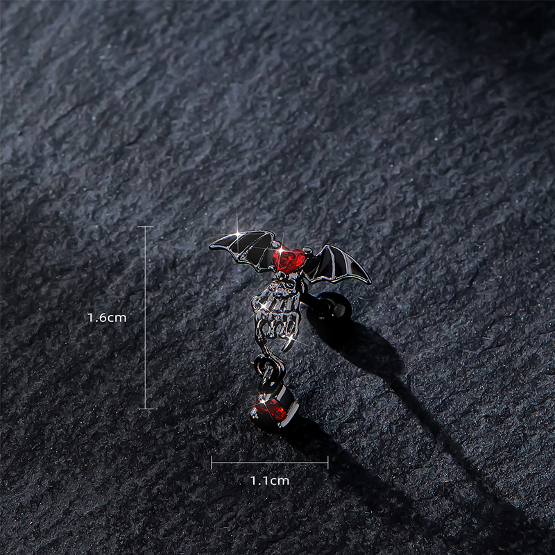 1 Pièce Gothique Exagéré Drôle Chauve Souris Crâne Incruster Acier Inoxydable Zircon Boucles D'oreilles Boucles D'oreilles Cartilage display picture 5