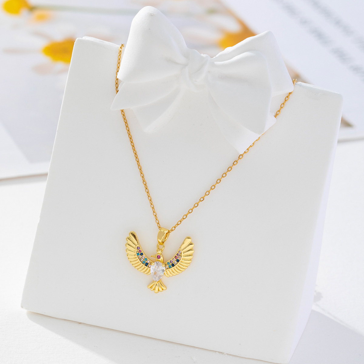 Einfacher Stil Vogel Kupfer Inlay Zirkon Halskette Mit Anhänger display picture 8