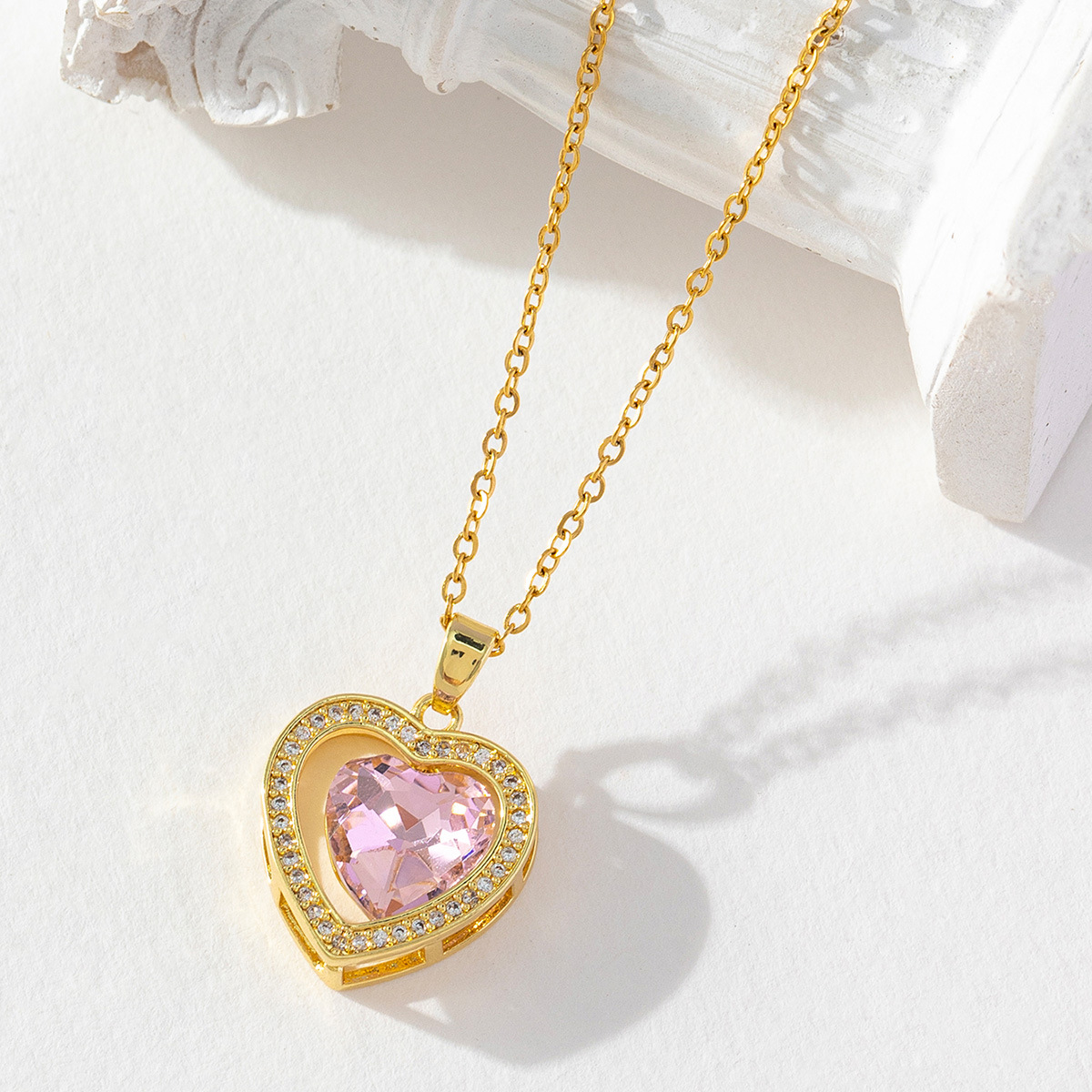 Sweet Heart Shape Copper Zircon Pendant Necklace In Bulk display picture 4