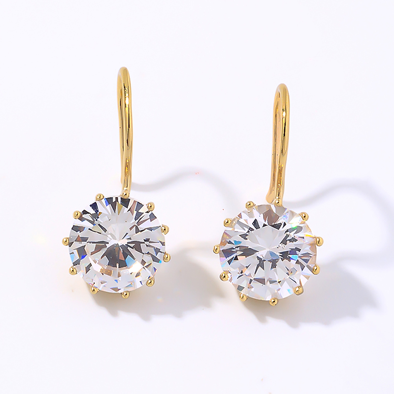 1 Pair Elegant Simple Style Shiny Round Plating Inlay Copper Zircon White Gold Plated Gold Plated Drop Earrings display picture 3