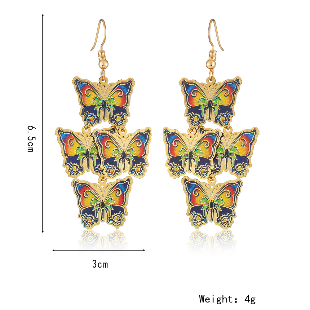 1 Pair Ethnic Style Butterfly Printing Metal Drop Earrings display picture 1