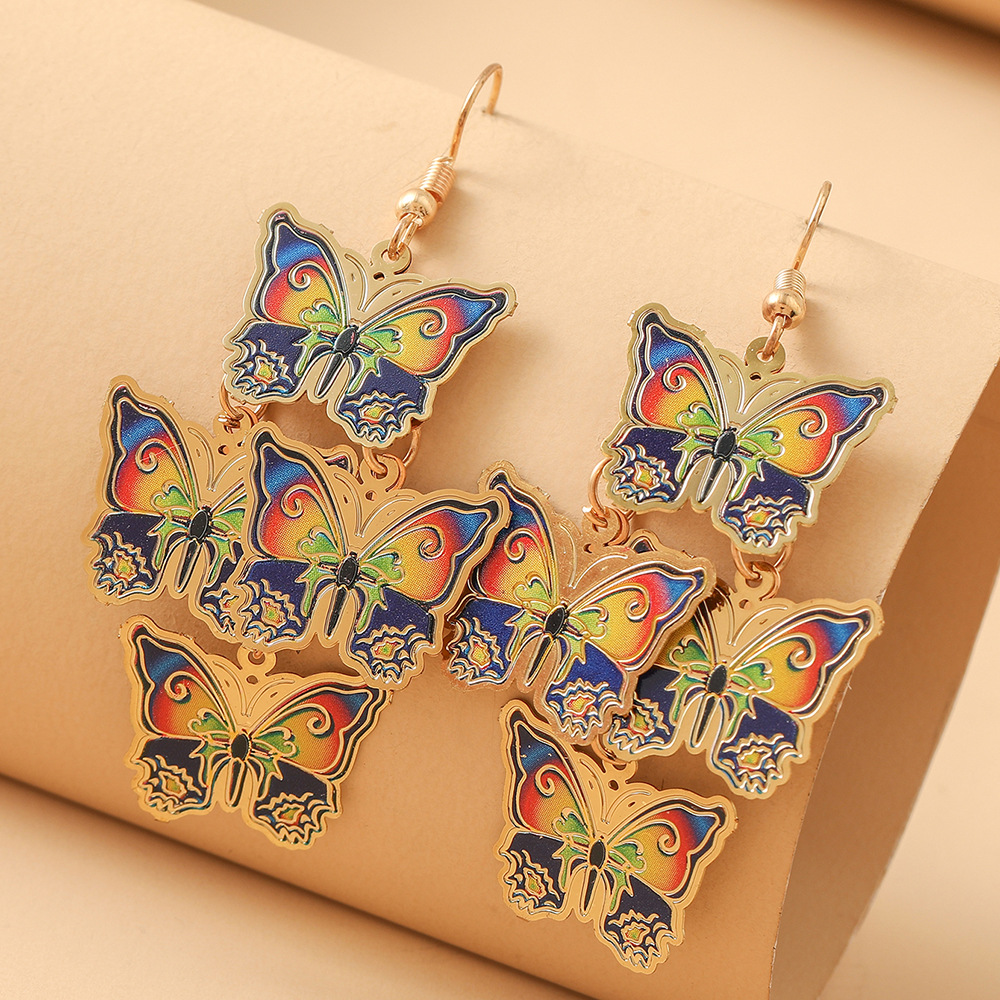 1 Pair Ethnic Style Butterfly Printing Metal Drop Earrings display picture 3