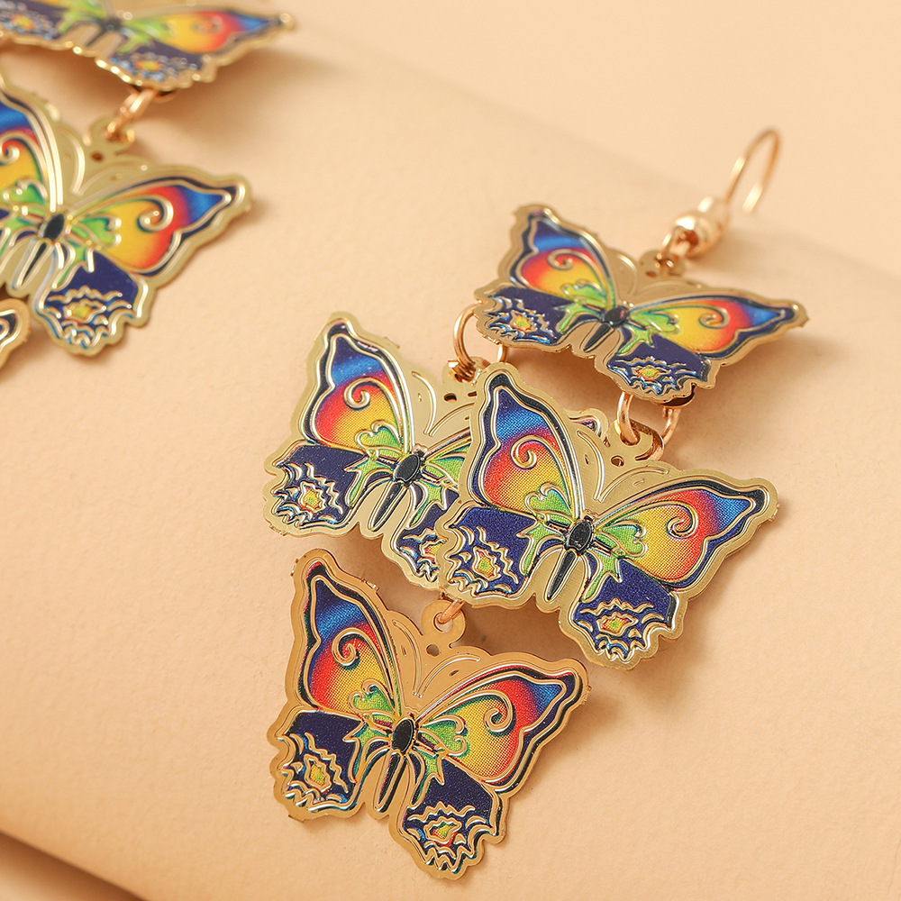 1 Pair Ethnic Style Butterfly Printing Metal Drop Earrings display picture 4