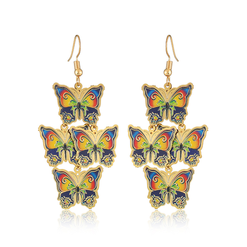 1 Pair Ethnic Style Butterfly Printing Metal Drop Earrings display picture 5