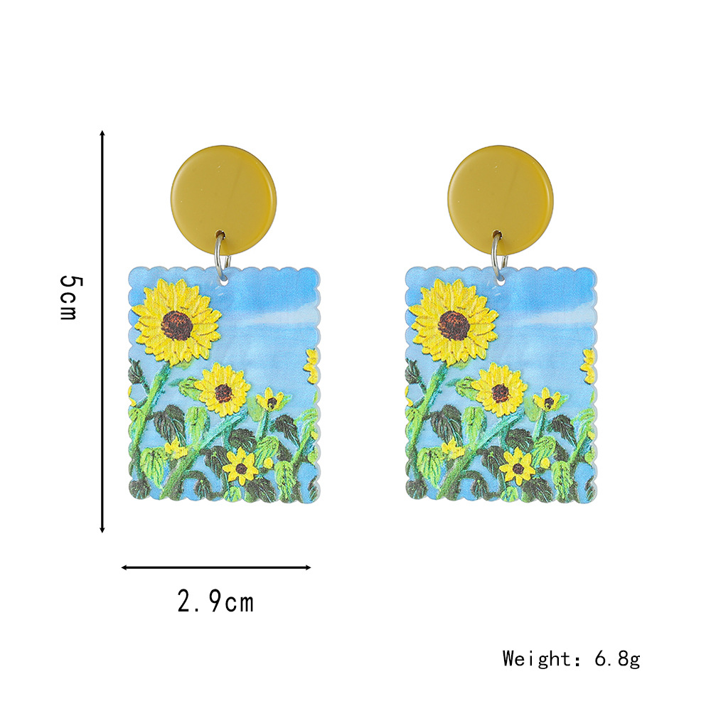 1 Pair Sweet Pastoral Sunflower Printing Arylic Drop Earrings display picture 1