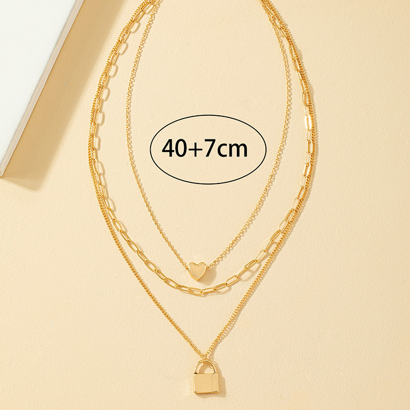 Simple Style Heart Shape Lock Gold Plated Alloy Wholesale Three Layer Necklace display picture 1