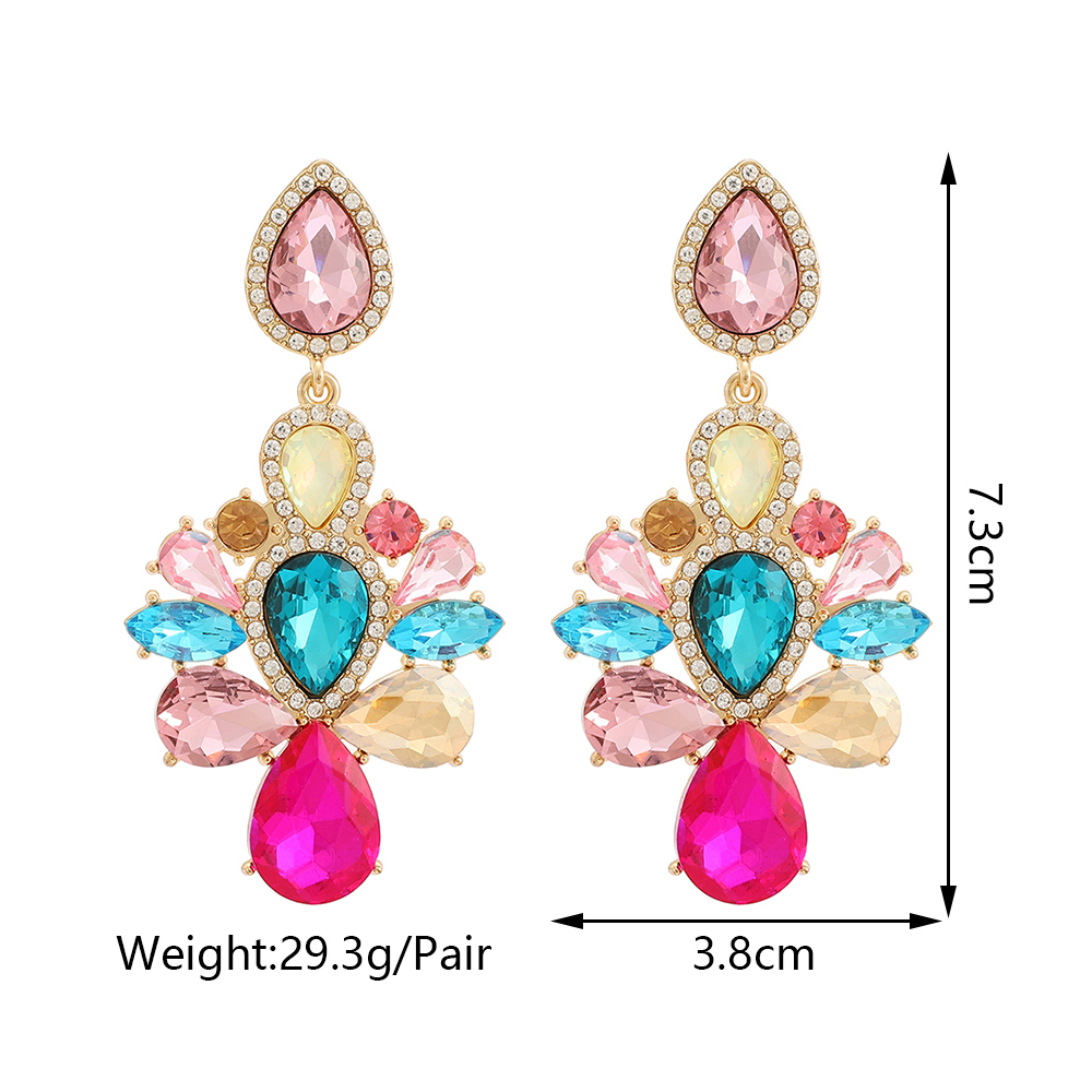 1 Pair Retro Round Inlay Zinc Alloy Glass Drop Earrings display picture 9