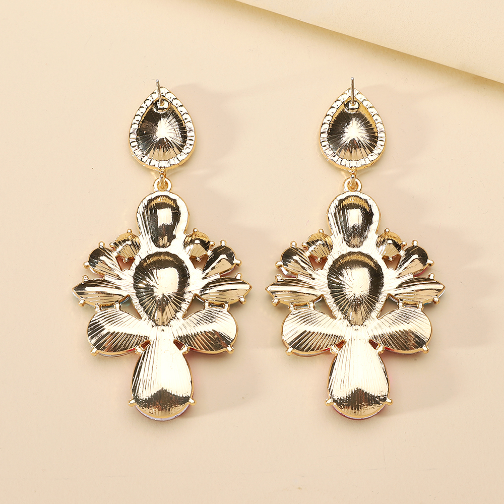1 Pair Retro Round Inlay Zinc Alloy Glass Drop Earrings display picture 5