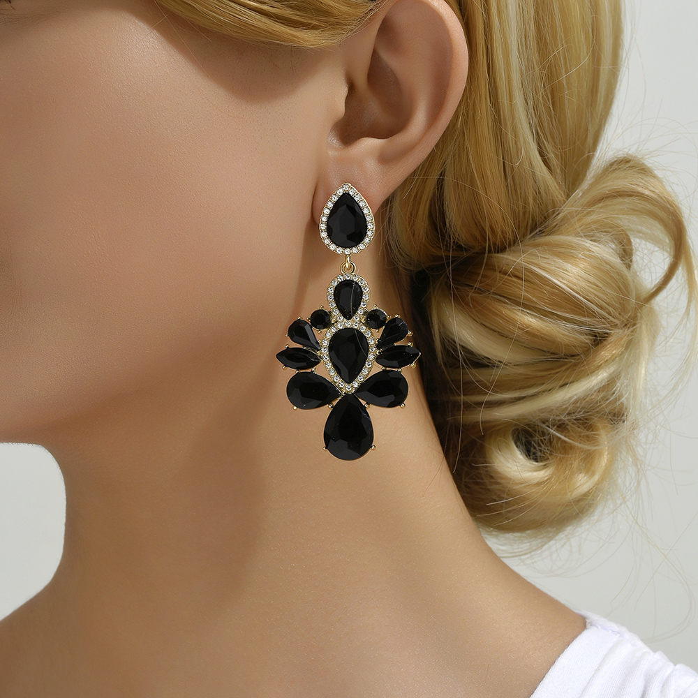 1 Pair Retro Round Inlay Zinc Alloy Glass Drop Earrings display picture 8