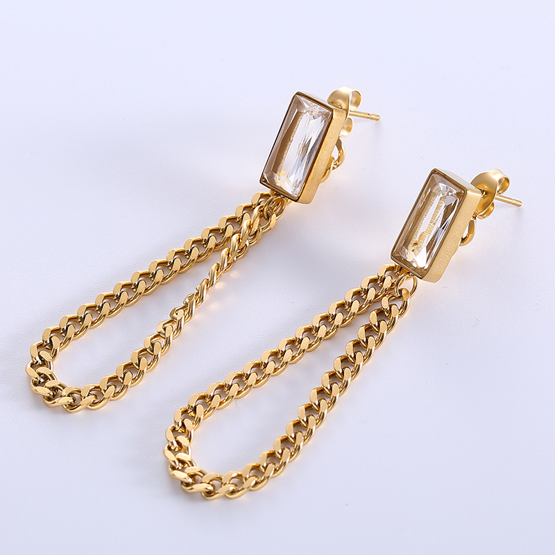 1 Pair Streetwear Solid Color Plating Inlay Stainless Steel Zircon 18k Gold Plated Drop Earrings display picture 4