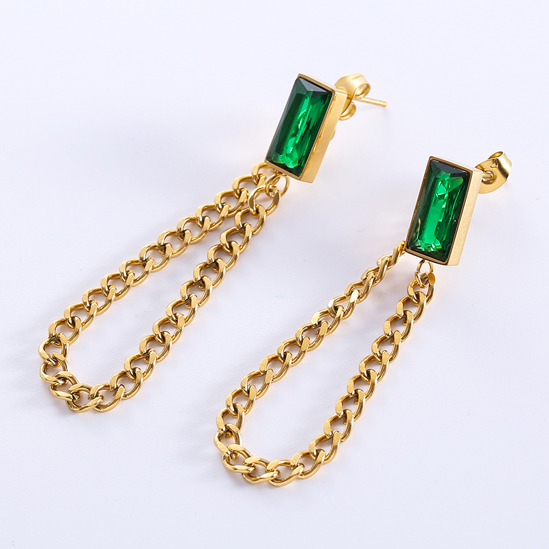 1 Pair Streetwear Solid Color Plating Inlay Stainless Steel Zircon 18k Gold Plated Drop Earrings display picture 5