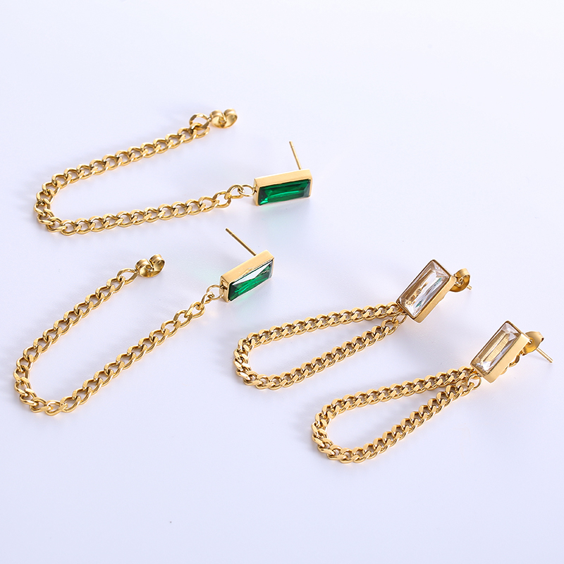 1 Pair Streetwear Solid Color Plating Inlay Stainless Steel Zircon 18k Gold Plated Drop Earrings display picture 2
