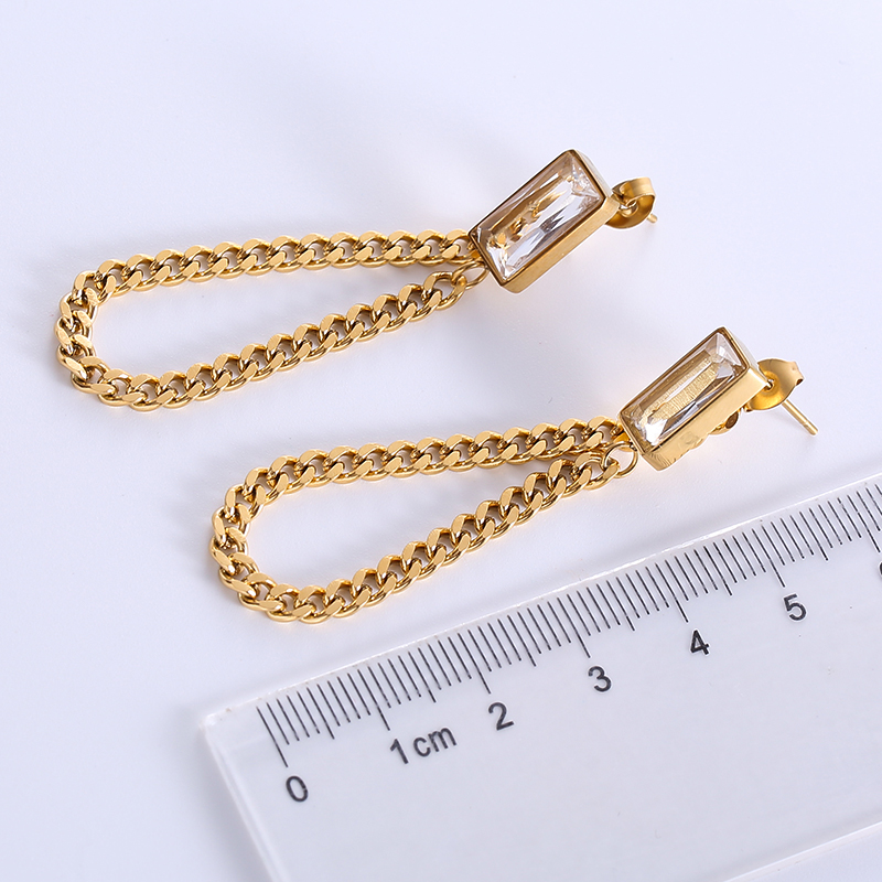 1 Pair Streetwear Solid Color Plating Inlay Stainless Steel Zircon 18k Gold Plated Drop Earrings display picture 1