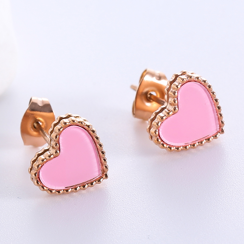 1 Pair Simple Style Heart Shape Plating Stainless Steel 18k Gold Plated Rose Gold Plated Ear Studs display picture 7