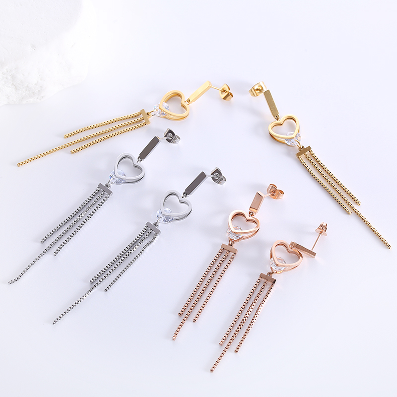 1 Pair Elegant Heart Shape Plating Inlay Stainless Steel Zircon 18k Gold Plated Rose Gold Plated Drop Earrings display picture 4