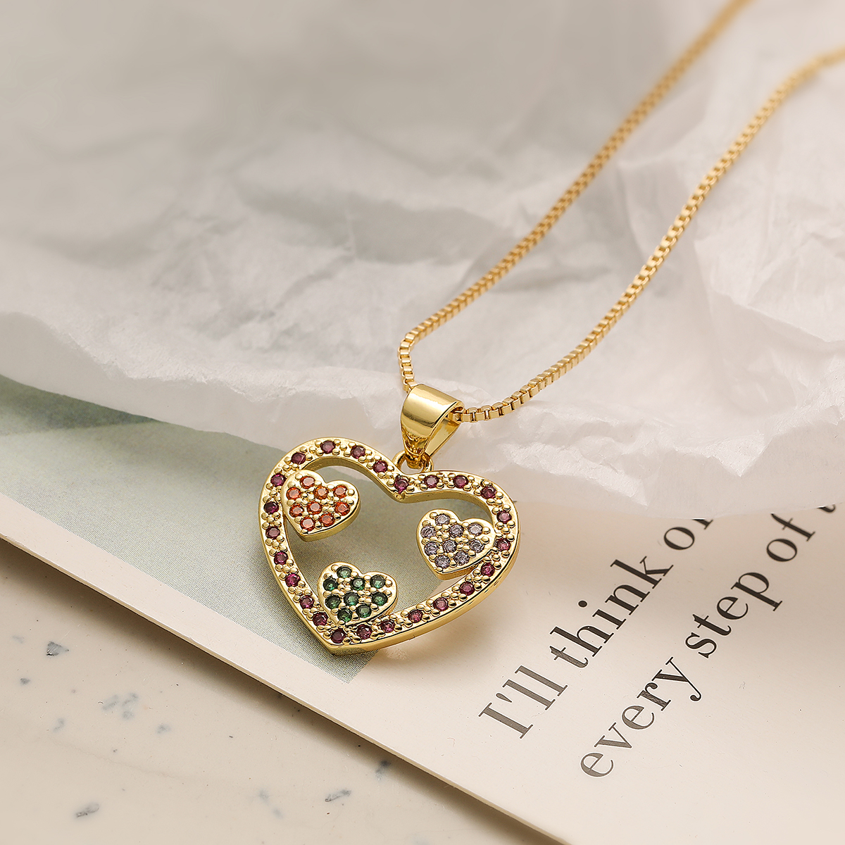 Simple Style Commute Heart Shape Copper 18k Gold Plated Zircon Pendant Necklace In Bulk display picture 4