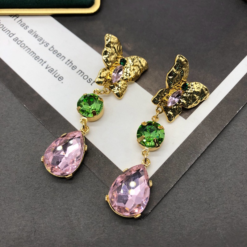 1 Pair Elegant Vintage Style Simple Style Butterfly Plating Inlay Alloy Artificial Crystal Gold Plated Drop Earrings display picture 4